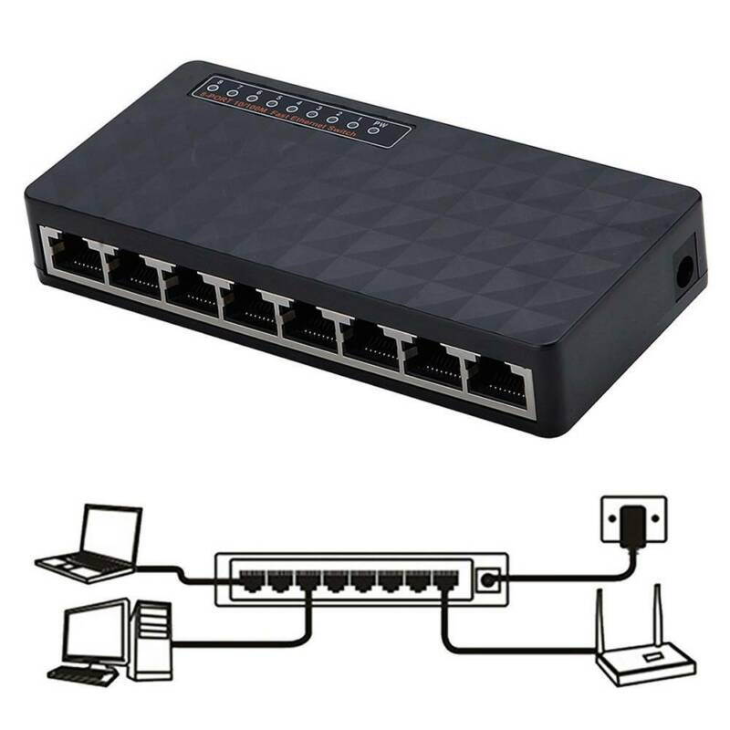 10/100 Mbps 8 Port Fast Ethernet LAN Desktop RJ45  Network Switch Hub Adapter, Unmanaged, Plug-and-Play