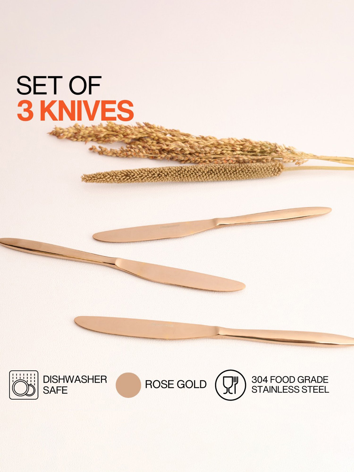 BlackCarrot Rose Gold Stainless Steel Knife Set of 3