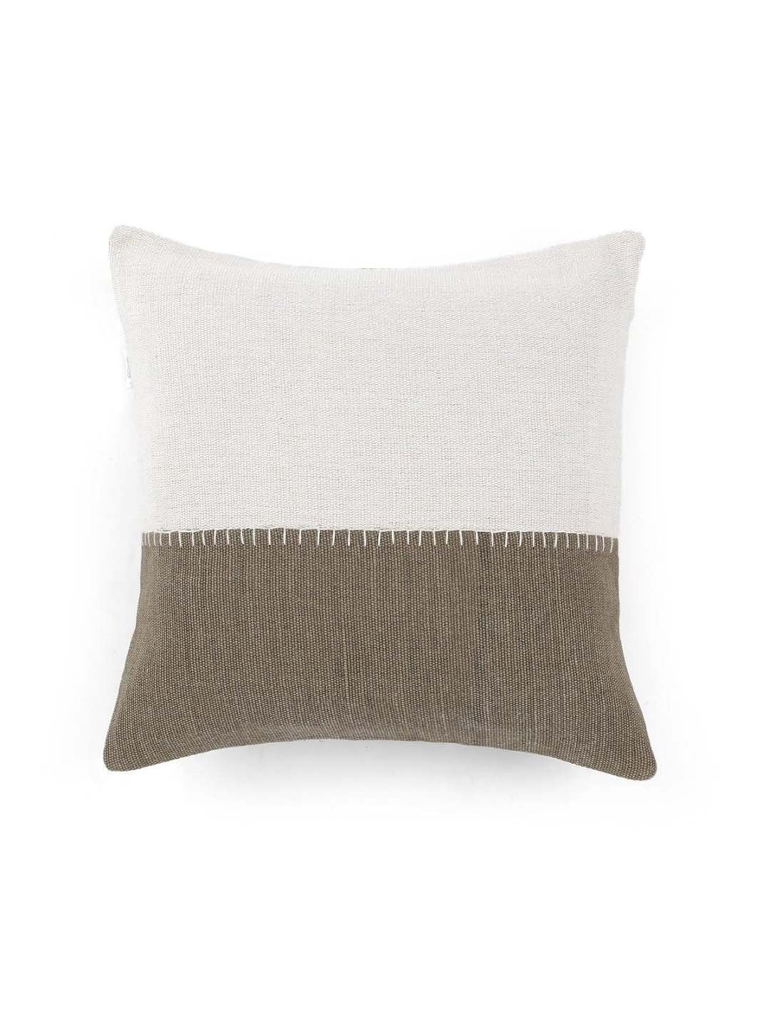 Home4U Off-White & Brown Cotton Large Cushion Cover - Set of 1