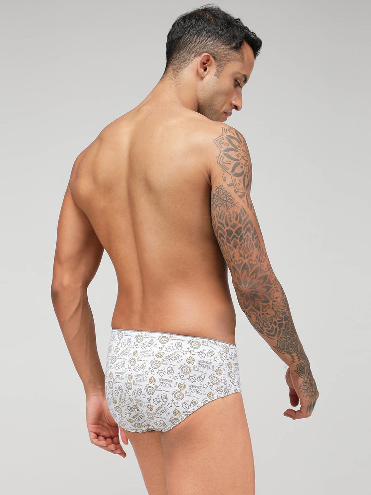 Zoiro White & Steel Grey Regular Fit Printed Briefs - Pack Of 2