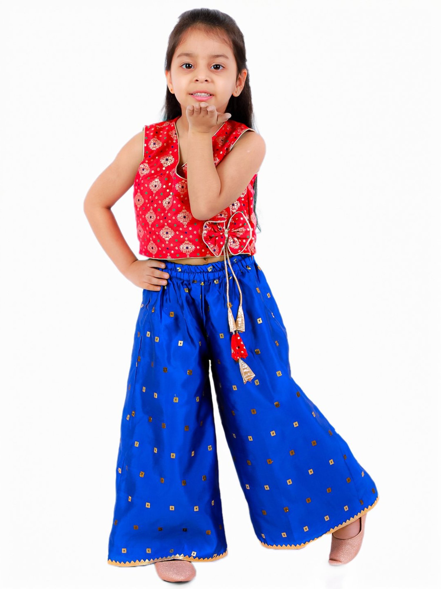 TWISHA Kids Red & Blue Self Design Top with Plazzos