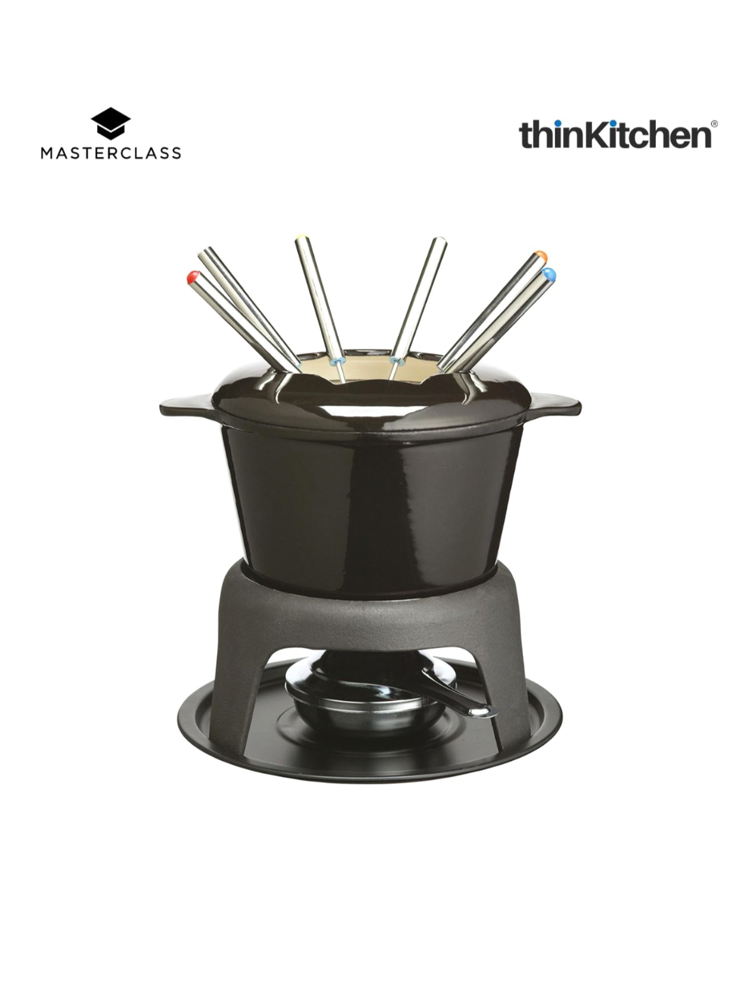 MasterClass Enamelled Black Cast Iron Fondue Set