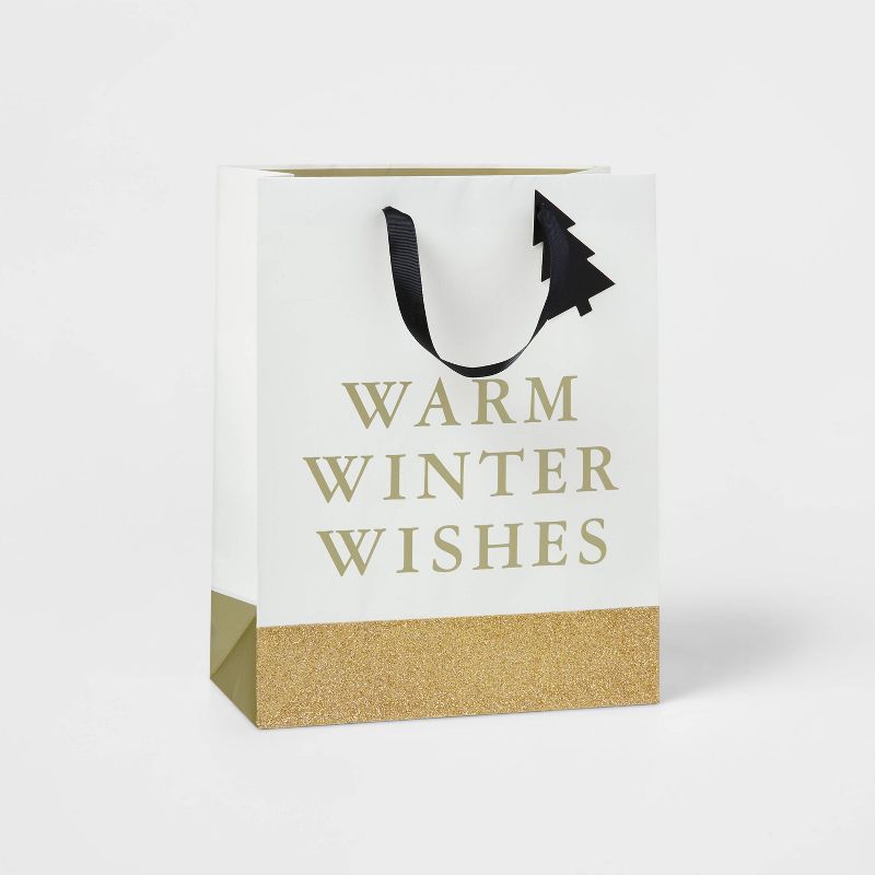 Warm Winter Wishes Gift Bag Black & Gold - Wondershop™