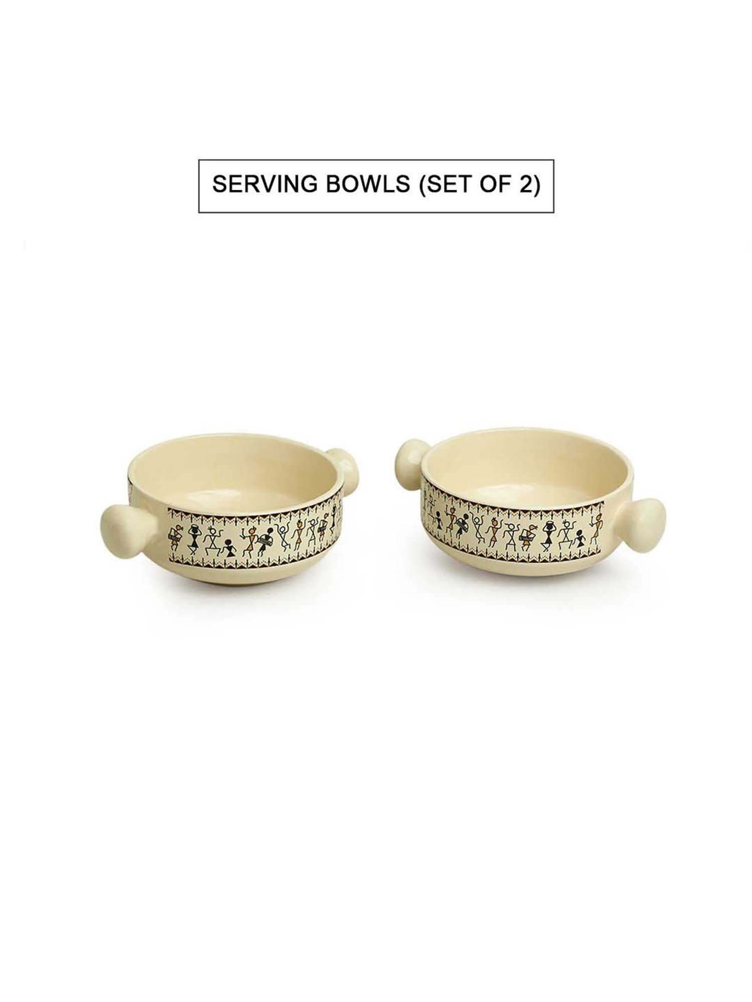 ExclusiveLane Beige & Black Ceramic Serving Bowl - Set of 2