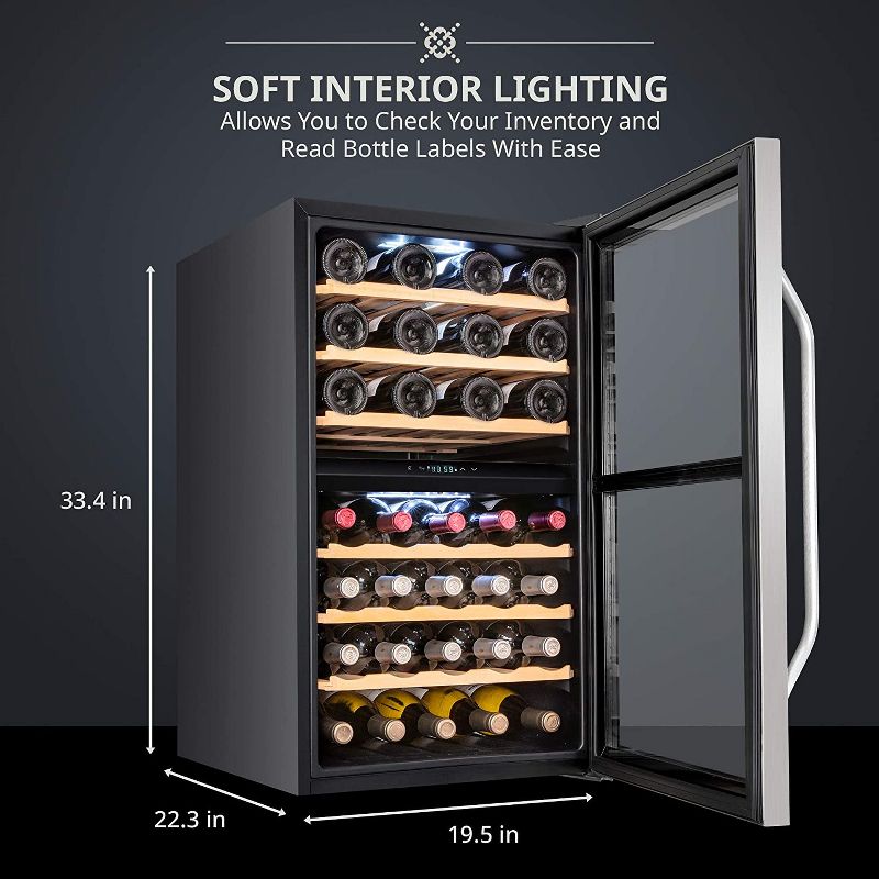 Ivation 43-Bottle Dual Zone Compressor Freestanding Wine Cooler Refrigerator - Stainless Steel