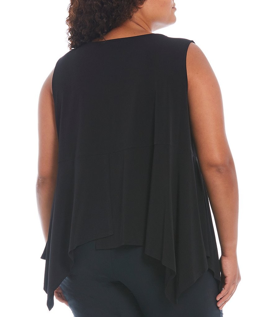 IC Collection Plus Size Knit Jersey Asymmetrical Peplum Hem Round Neck Sleeveless Top