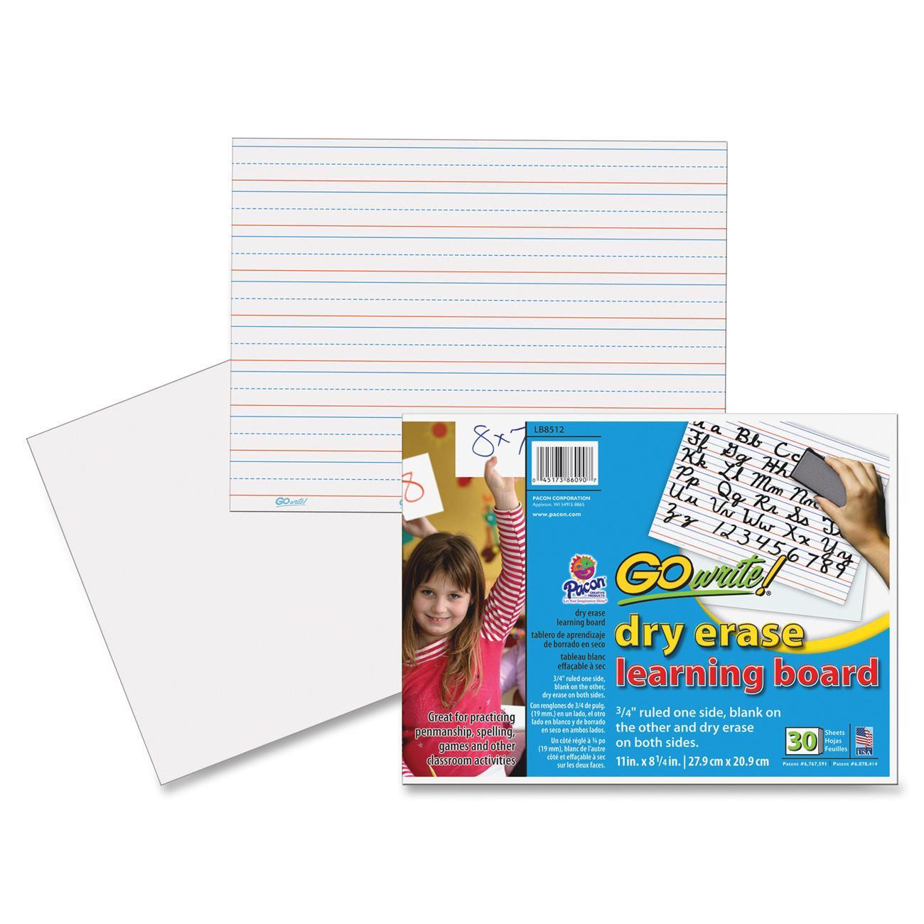 GoWrite!&reg; Dry Erase Learning Board - Dry-erase, Two-Sided, 3/4" Rule/Plain - 11" Width x 8.25" Height - White Surface - Rectangle - No - 30 / Pack
