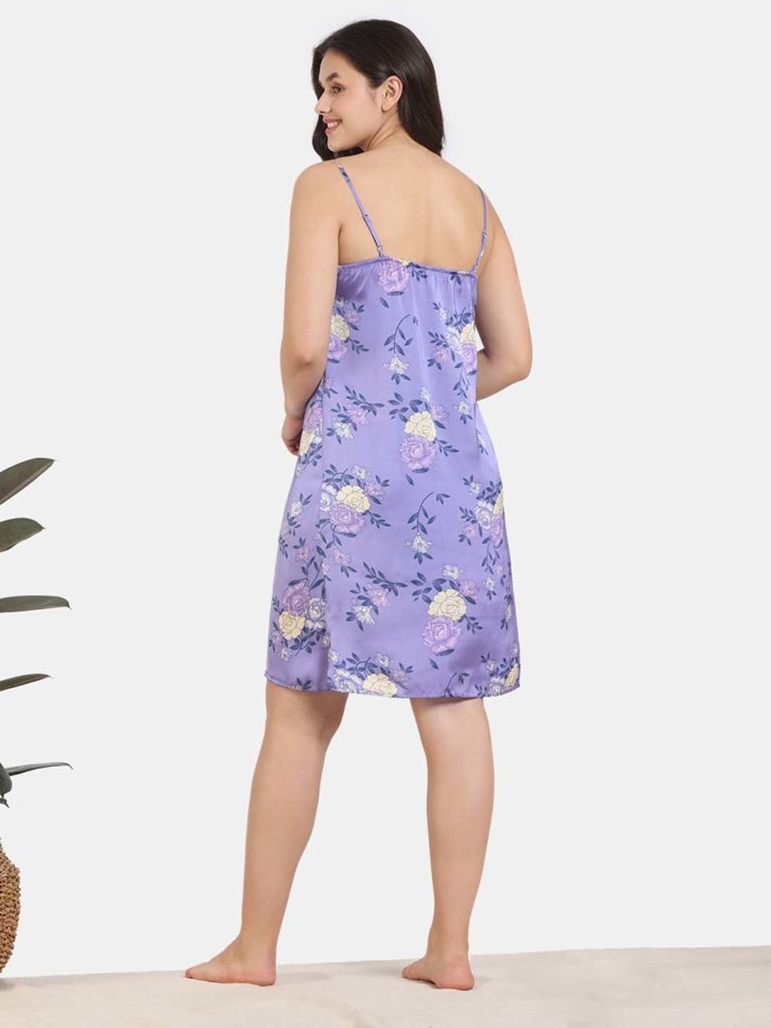 Zivame Purple Floral Print Short Nighty