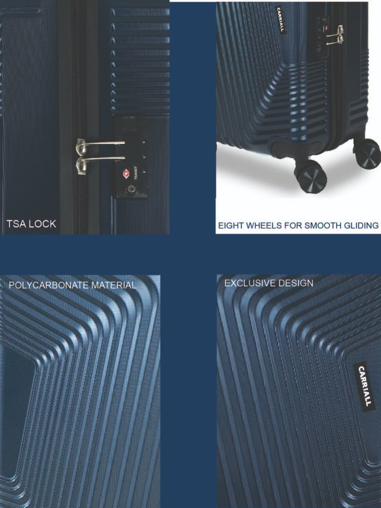 Carriall Navy Blue 8 Wheel Small Hard Cabin Trolley - 33 cm