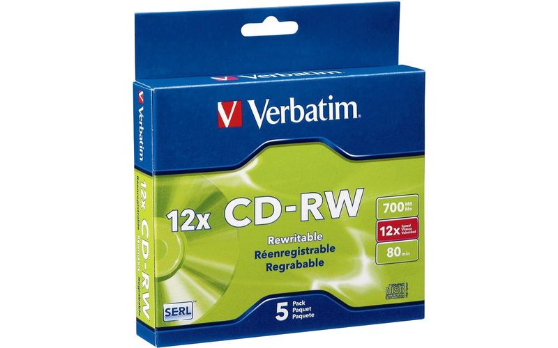 Verbatim CD-RW 700MB 4X-12X High Speed with Branded Surface - 5pk Slim Case