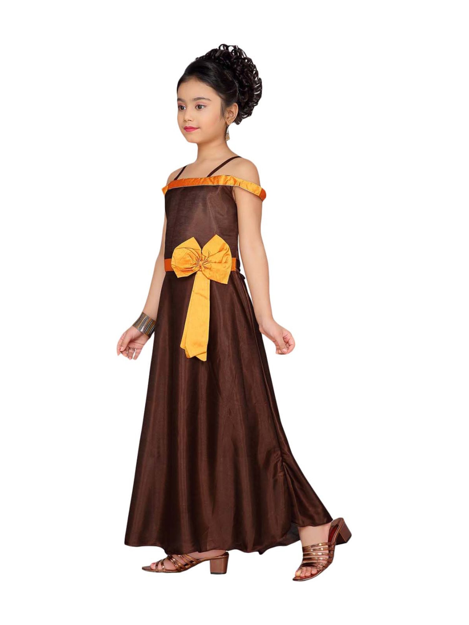 Aarika Kids Coffee Applique Pattern Gown