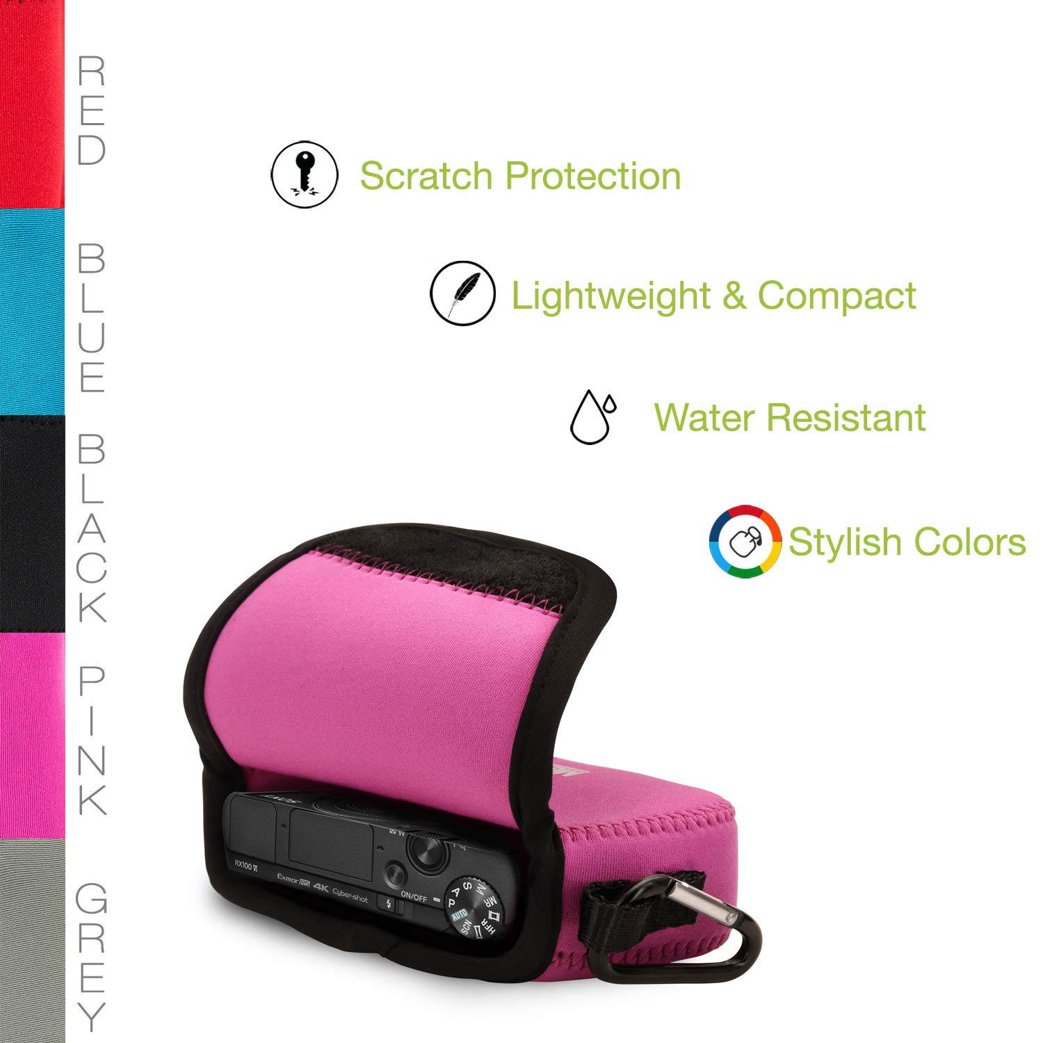 MegaGear MG083 Sony Cyber-shot Sony Cyber-shot DSC-RX100 VII, Cyber-shot DSC-RX100 VI, DSC-RX100 V, DSC-RX100 IV, DSC-RX100 III, DSC-RX100 II Ultra Light Neoprene Camera Case - Hot Pink