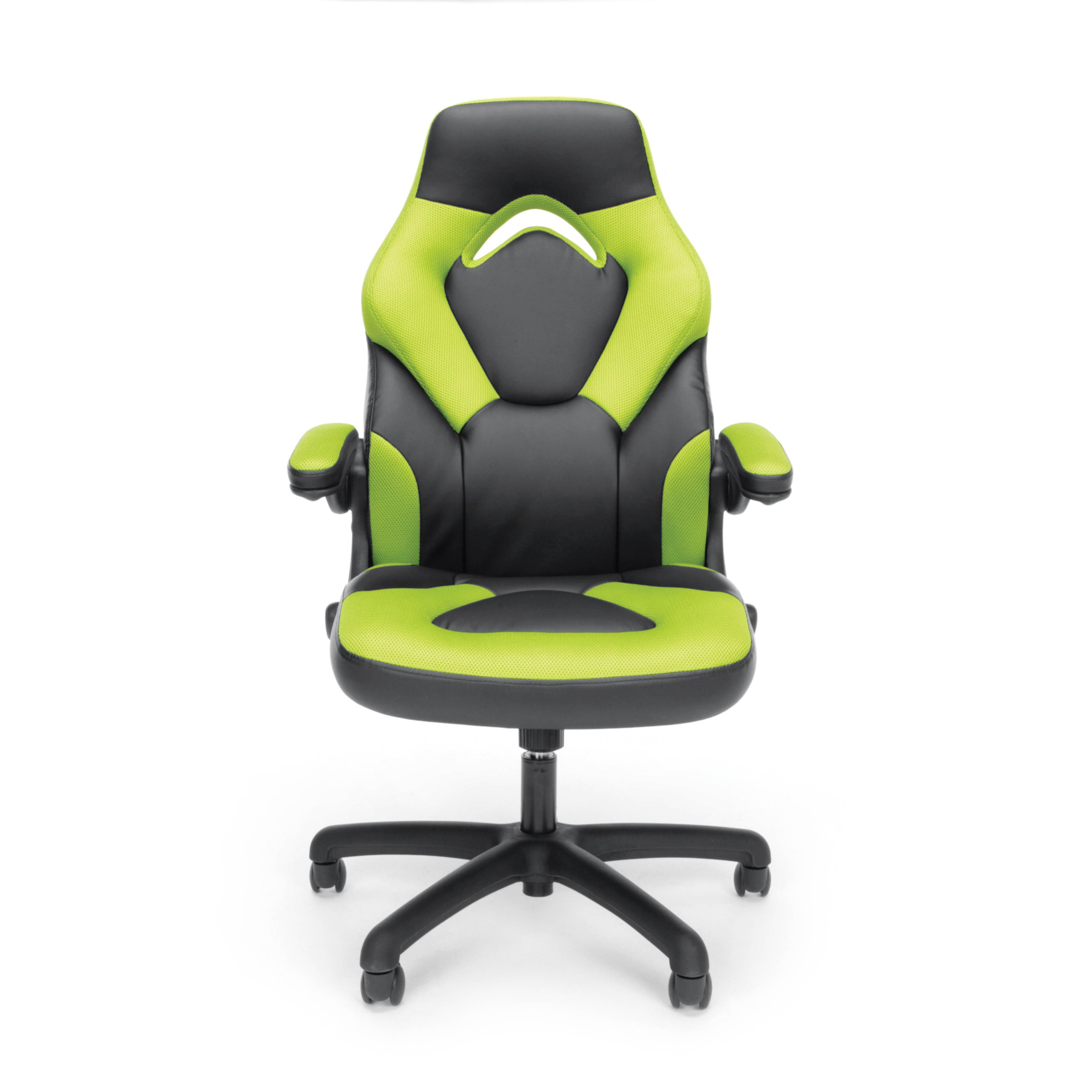 OFM Essentials Collection Racing Style Bonded Leather Gaming Chair, in Green (ESS-3085-GRN)