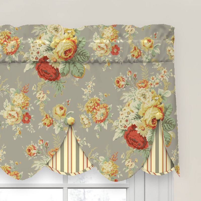18"x52" Sanctuary Rose Floral Window Valance Light Gray - Waverly