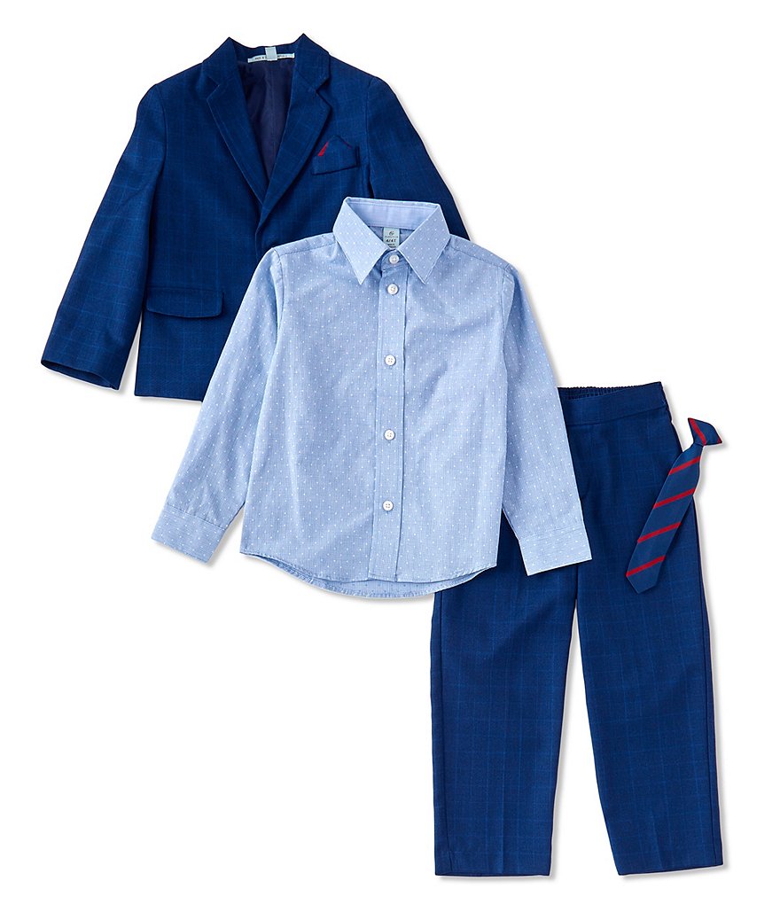 Class Club Little Boys 2T-7 Sharkskin Windowpane Jacket, Long-Sleeve Dobby Shirt, & Pant Suit Set