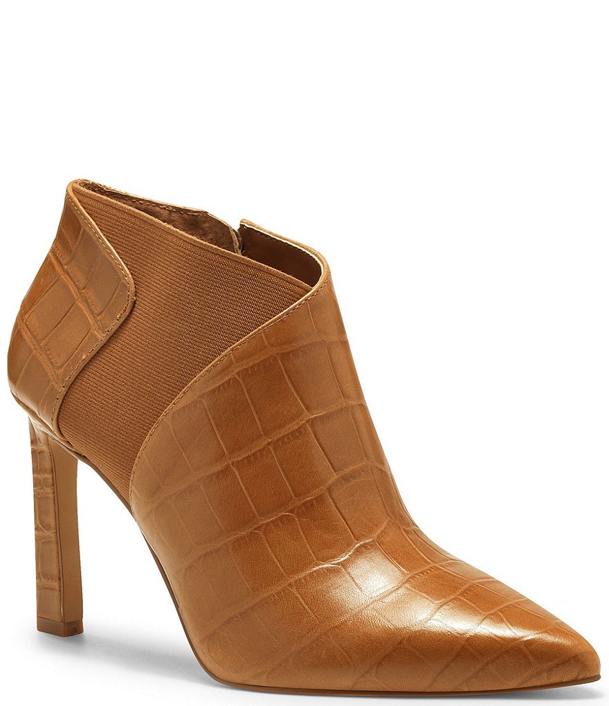 Vince Camuto Sindarah Pointed Toe Ankle Croco Embossed Leather Booties