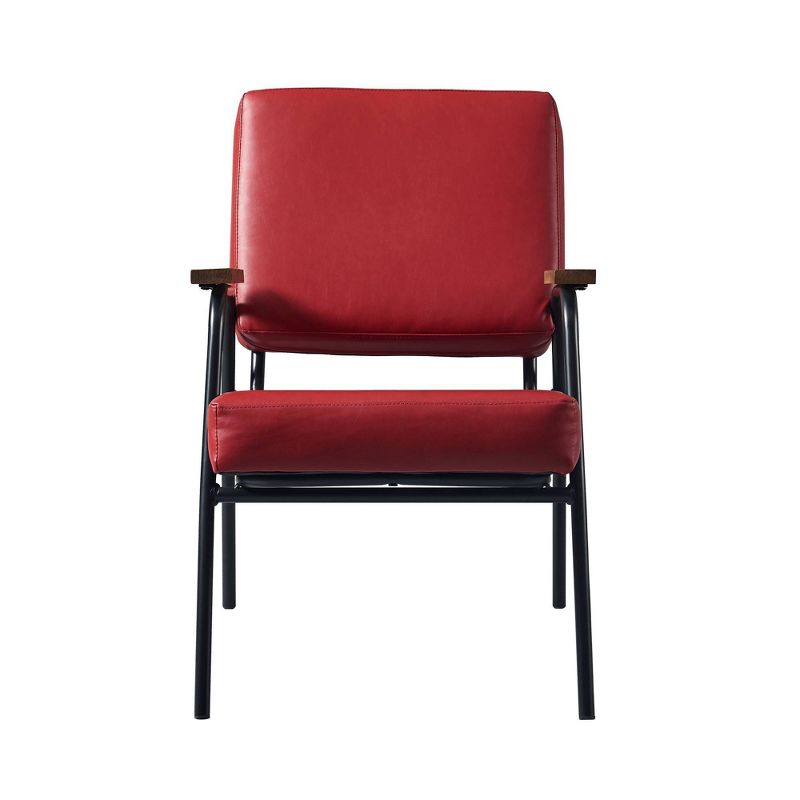 Denver Armchair with Metal Leg & Wood Armrest Red/Black Finish - Versanora