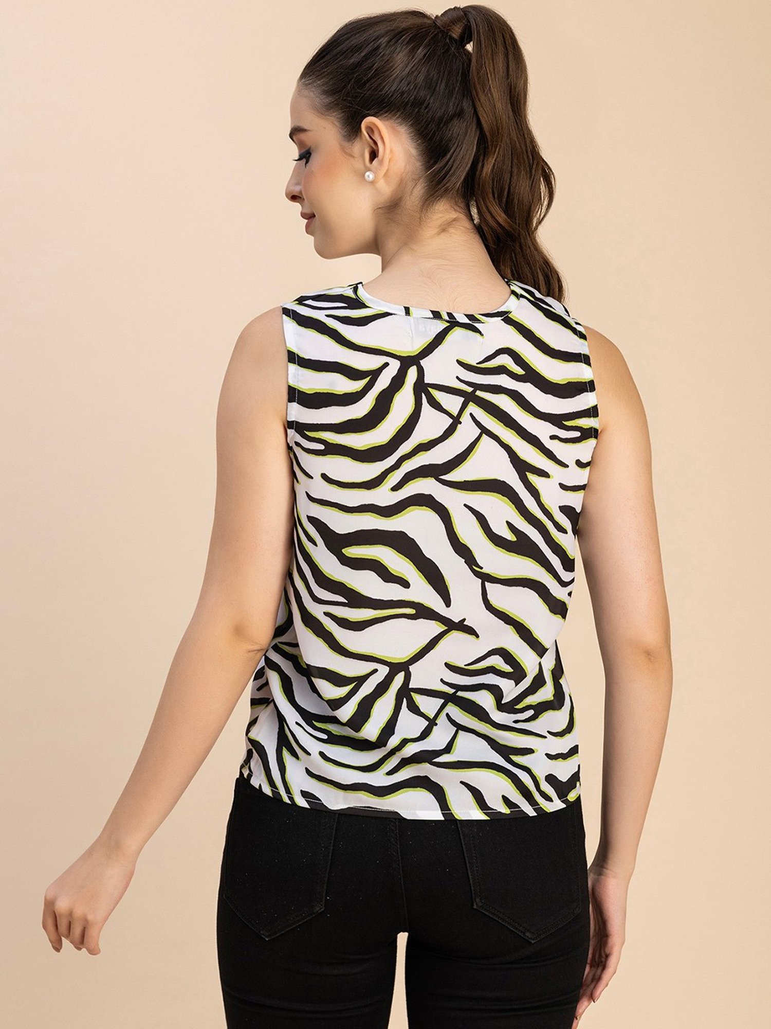 Moomaya White & Black Printed Top