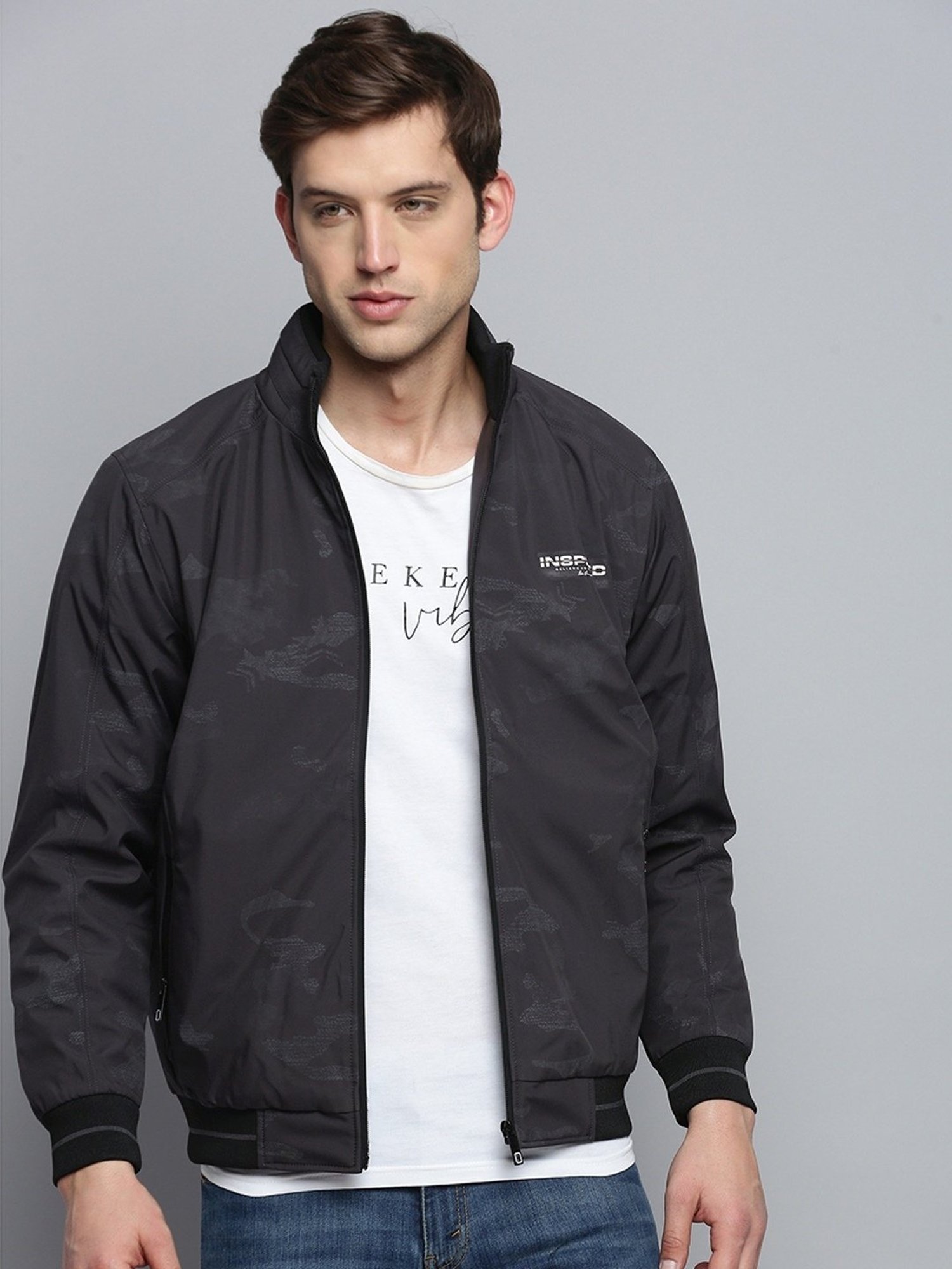 Showoff Grey Regular Fit Quilted Jacket