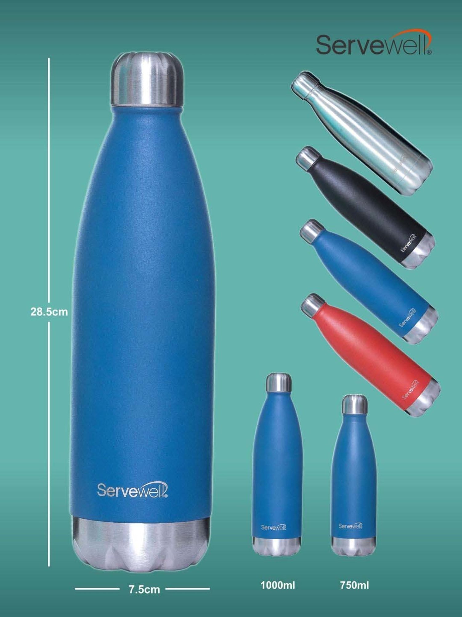Servewell Imperial Blue Steel Bali Single Wall Water Bottle (1 L)