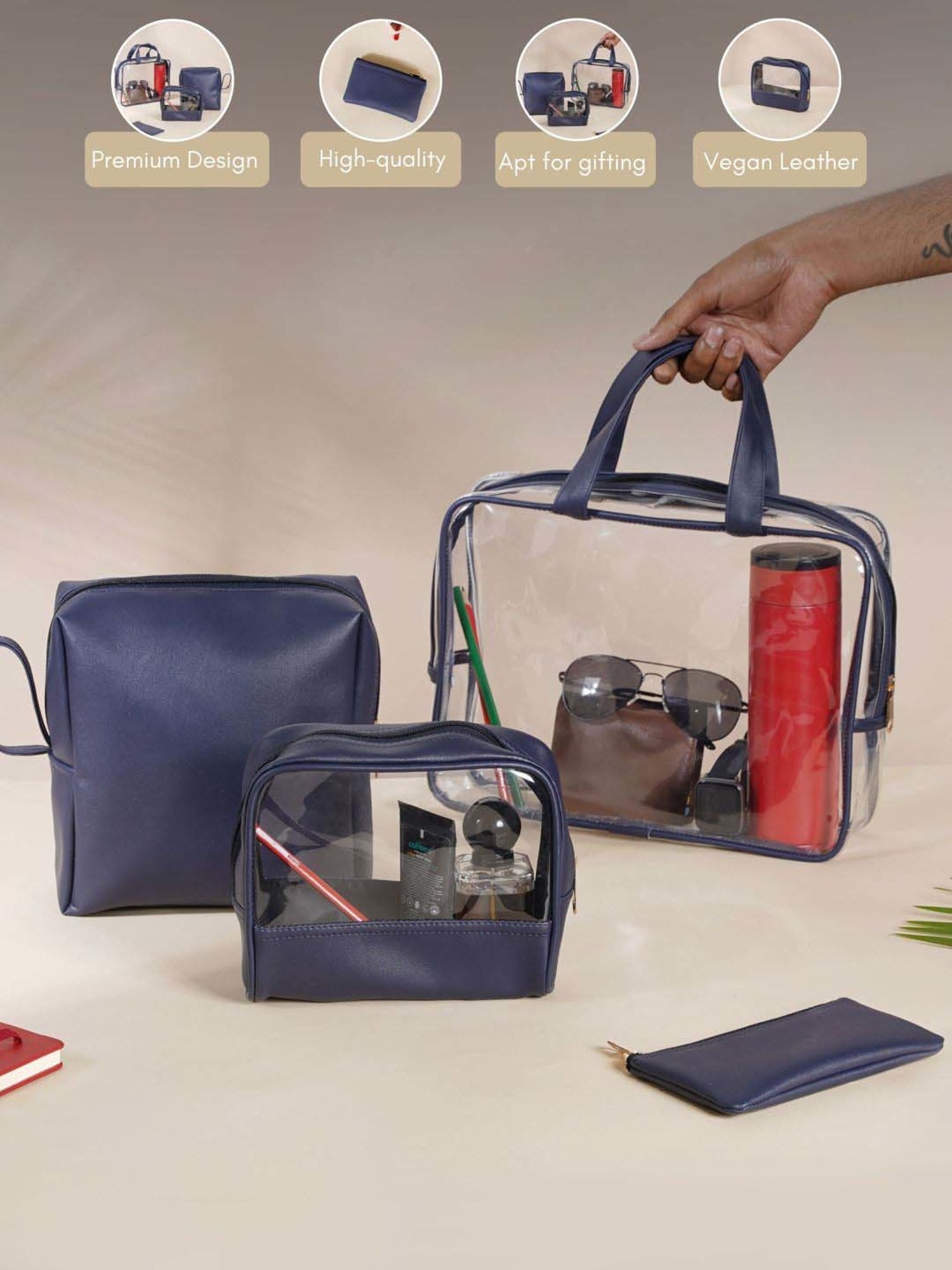 HOSTA HOMES Black Pvc Parachute Material Zipper Bag - Set of 2