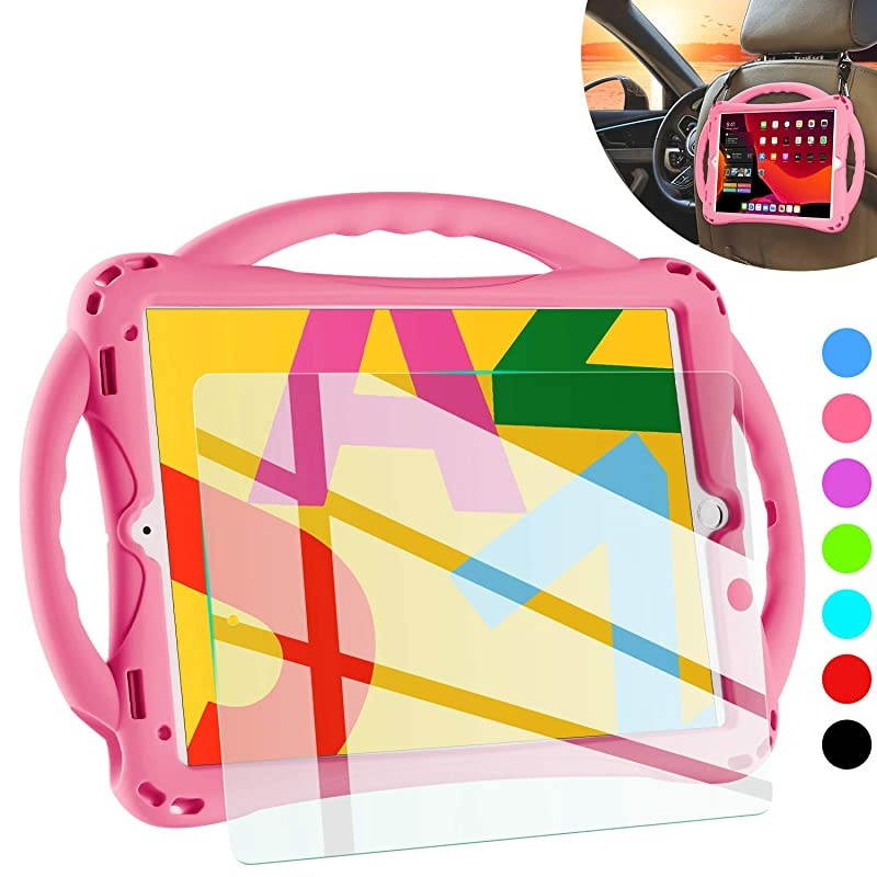 Kids case for New ipad 102 20202019 iPad 8th7th Generation Case for Kidswith Tempered Glass Screen Protector and StrapPremium Silicone Shockproof ipad 102 20202019 Cover Pink