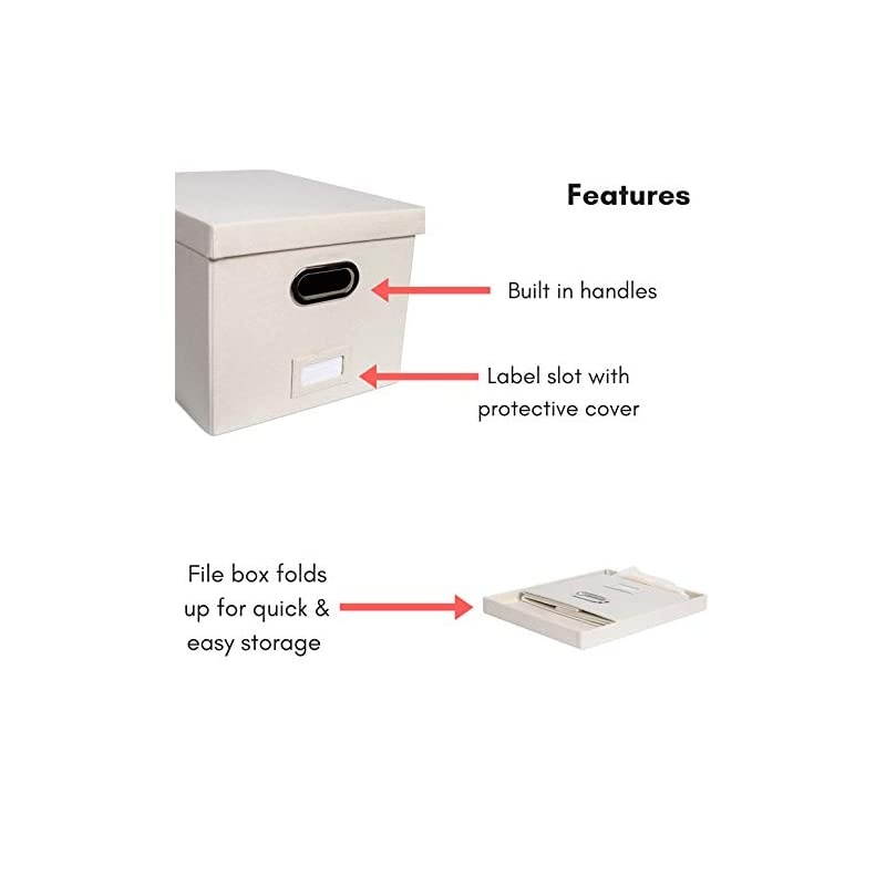 Collapsible File Storage Organizer with Lid - Decorative Linen Filing & Storage Office Box &ndash; Hanging Letter/Legal Folder &ndash; Home Office Bins Cabinet &ndash; Charcoal Container - 1 Pack