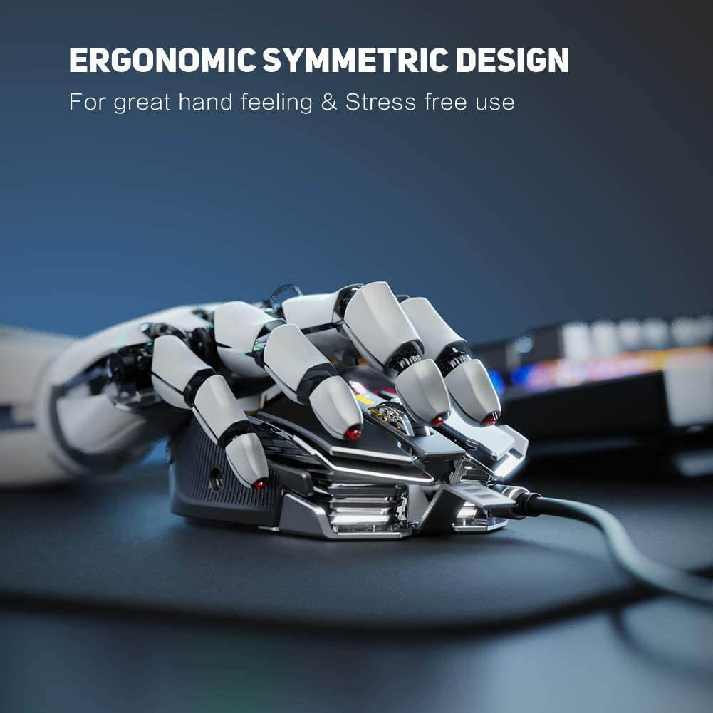 Gaming Mouse,  Wired Mouse for Office or FPS Gamers, Adjustable Mouse Length & 7 Programmable Buttons, Up to 7200 Adjustable DPI, Iron Grey