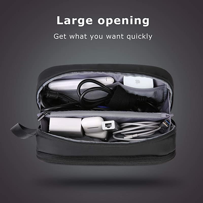 Electronic Organizer for Travel,  Travel Accessories Organizer Bag Large Capacity with Fastening Cable Ties for Tech Gadgets, PC Adaper, Thick Cables, Power Bank, SD Cards, Black