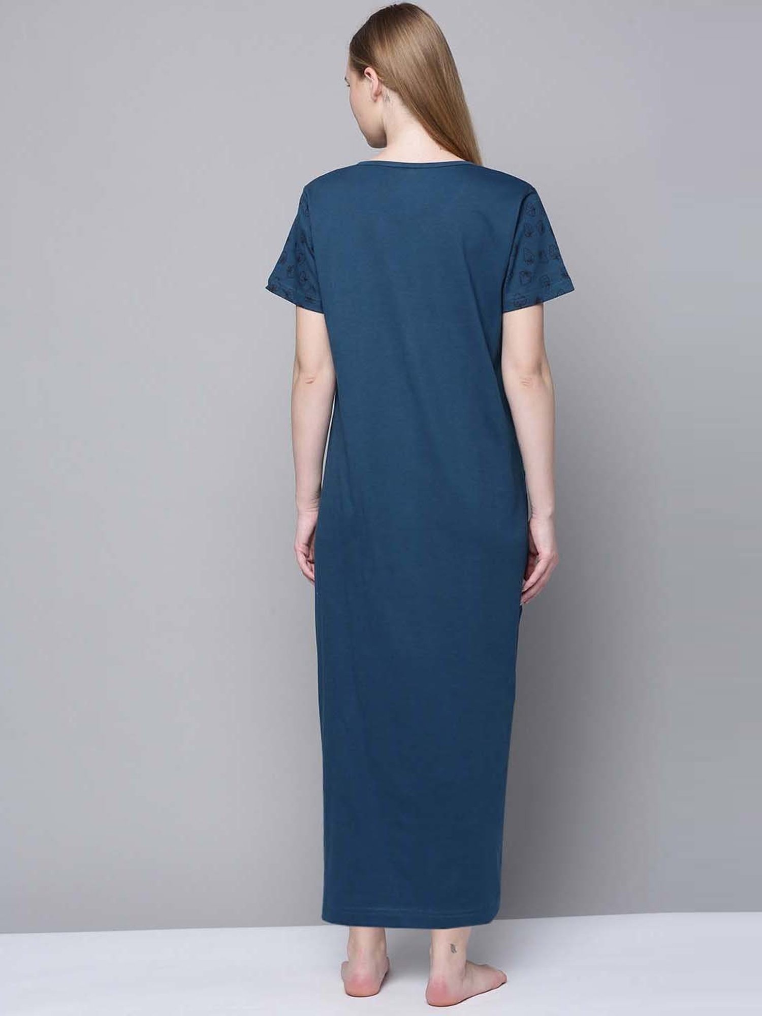 Kryptic Blue Cotton Printed Maternity Nightdress