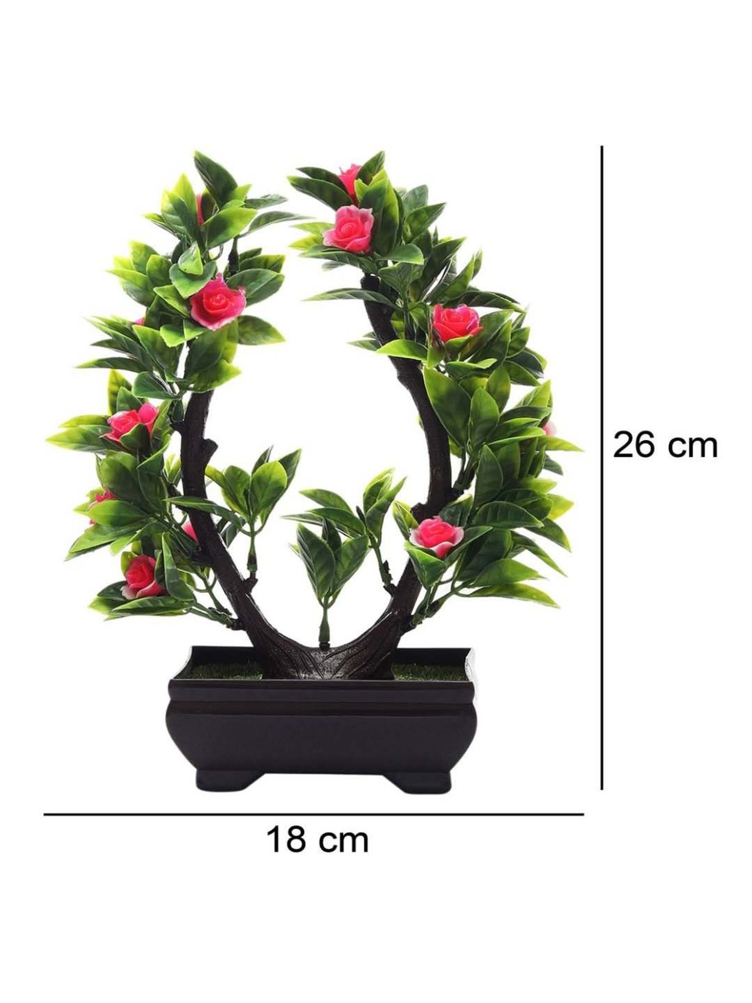 Foliyaj Multicolor Plastic Artificial U Shaped Bonsai Tree With Leaves And Roses