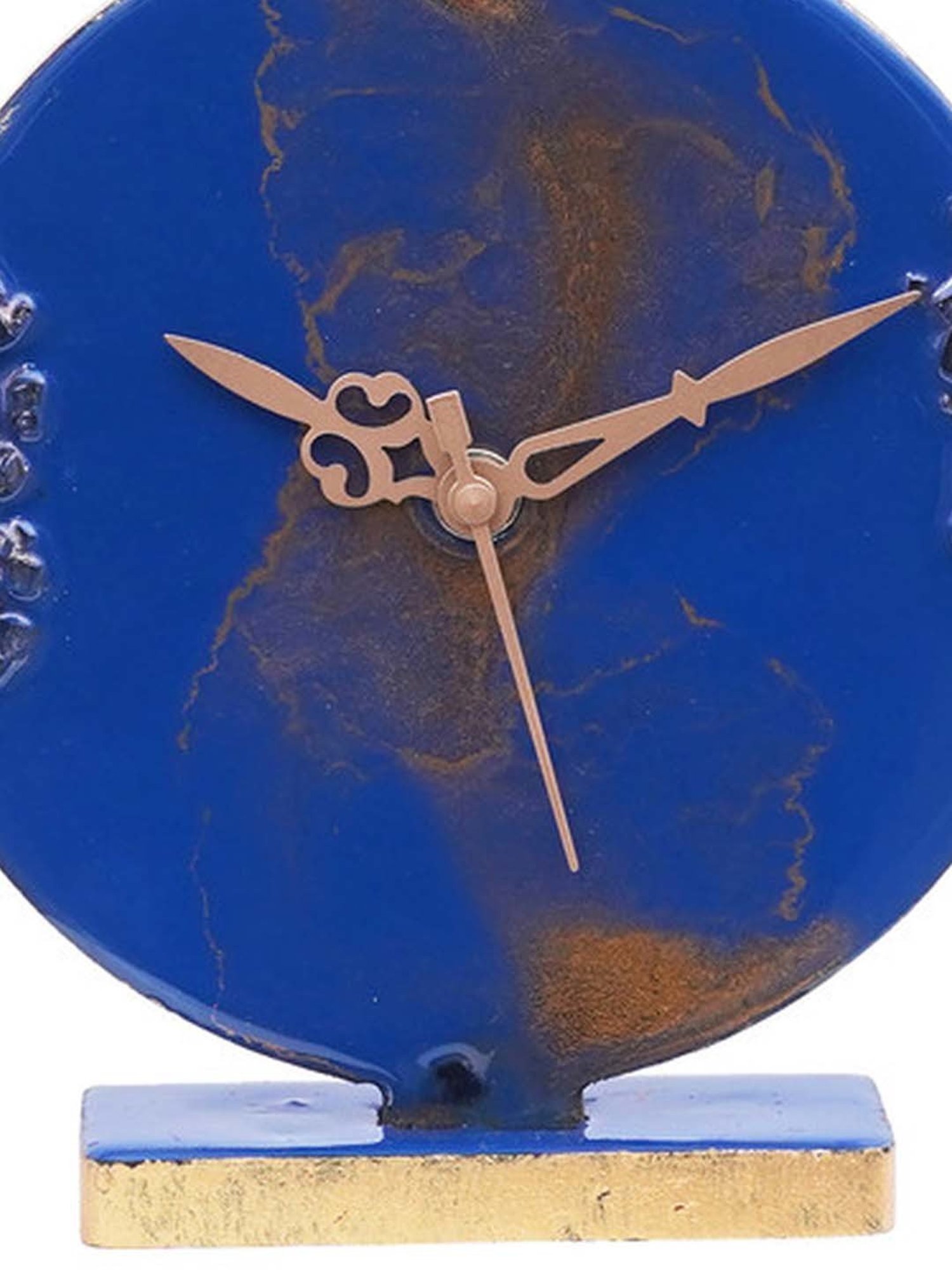 CHRONIKLE Blue Resin Elegant Round Shade & Stone Art Analog Table Clock