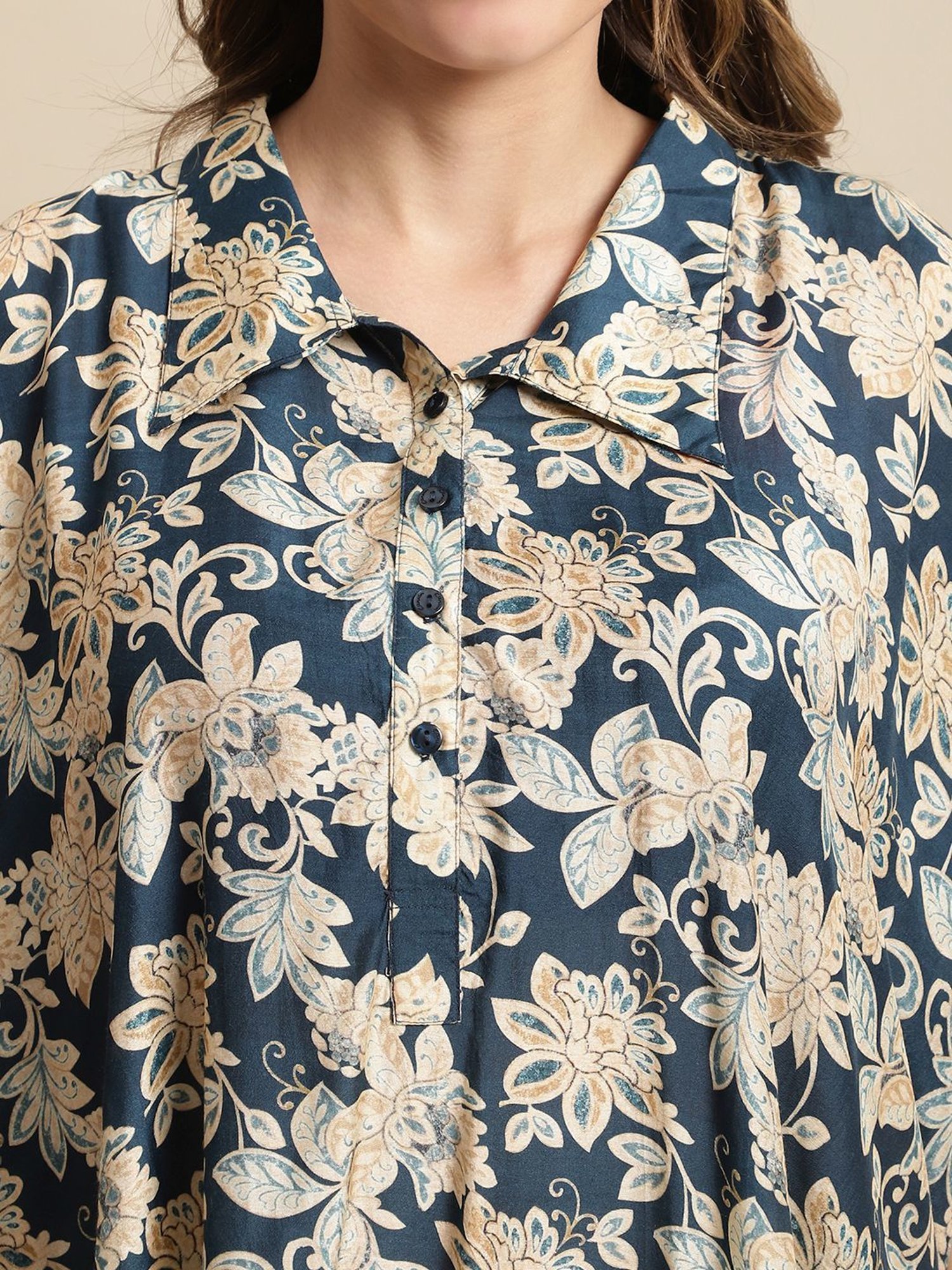 Kanvin Navy Printed Kaftan Palazzo Set