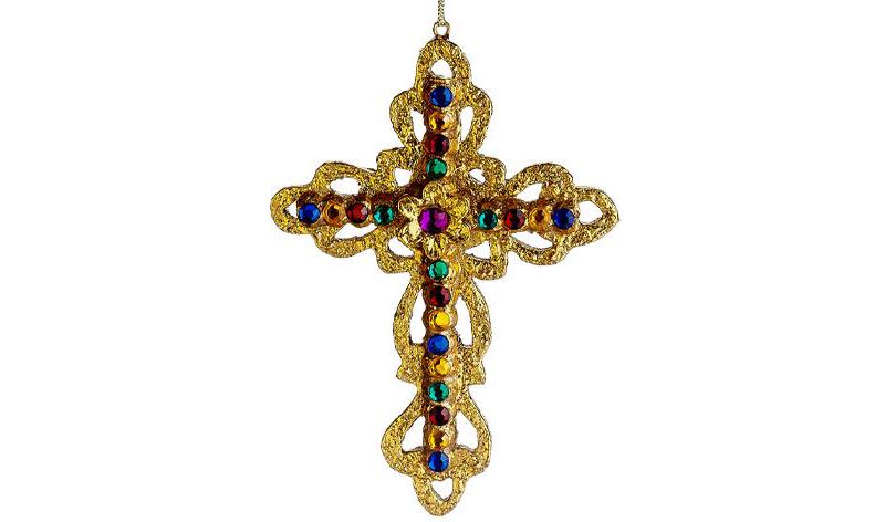 Allstate 6" Rounded Edge Jeweled Religious Cross Christmas Ornament - Gold