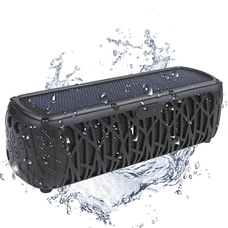 Solar Bluetooth Speaker Portable Outdoor Bluetooth IPX6 Waterproof Speaker with 5000mAh Power Bank60 Hours Play Time Dual Speaker with Mic Stereo Sound with Bass Home Wireless SpeakerBlack