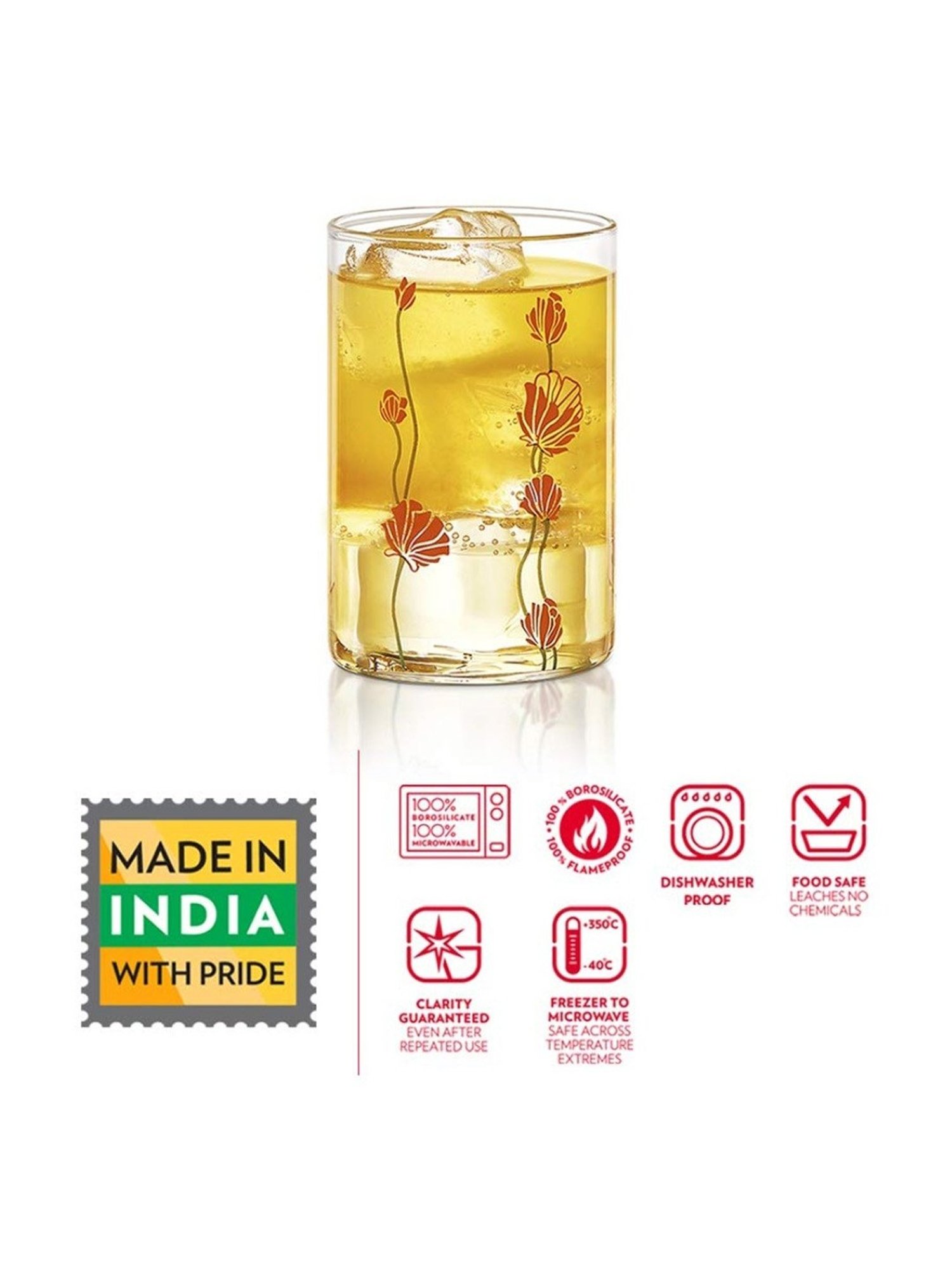 Borosil Transparent Glass Everyday Glasses - Set of 6 (295ml)