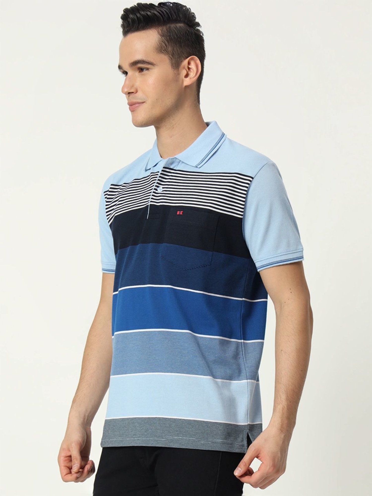 Tab91 Blue Regular Fit Striped Polo T-Shirts