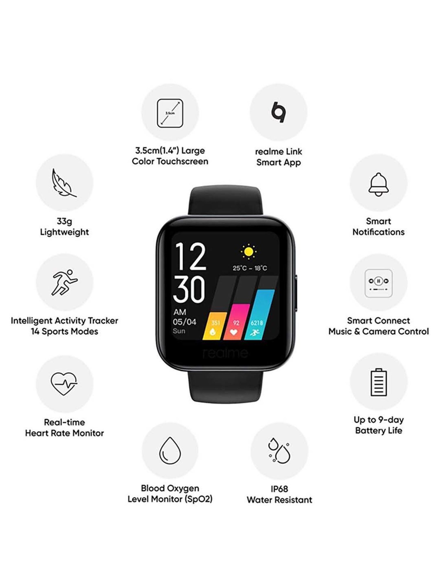 Realme Classic RMA161 Smartwatch (Black)