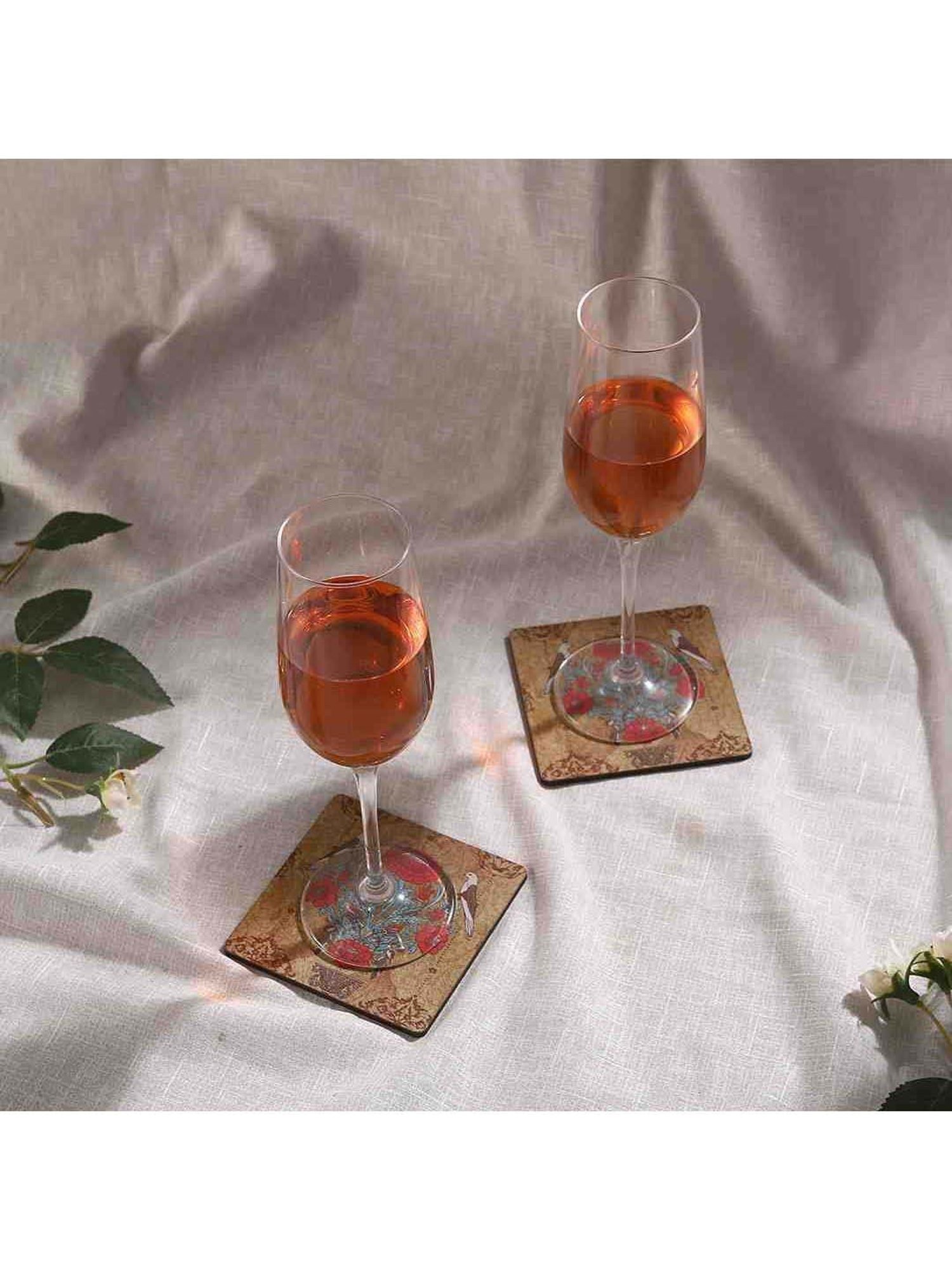 Crayton Hexagon Beige Geometric MDF Coaster - Set of 4