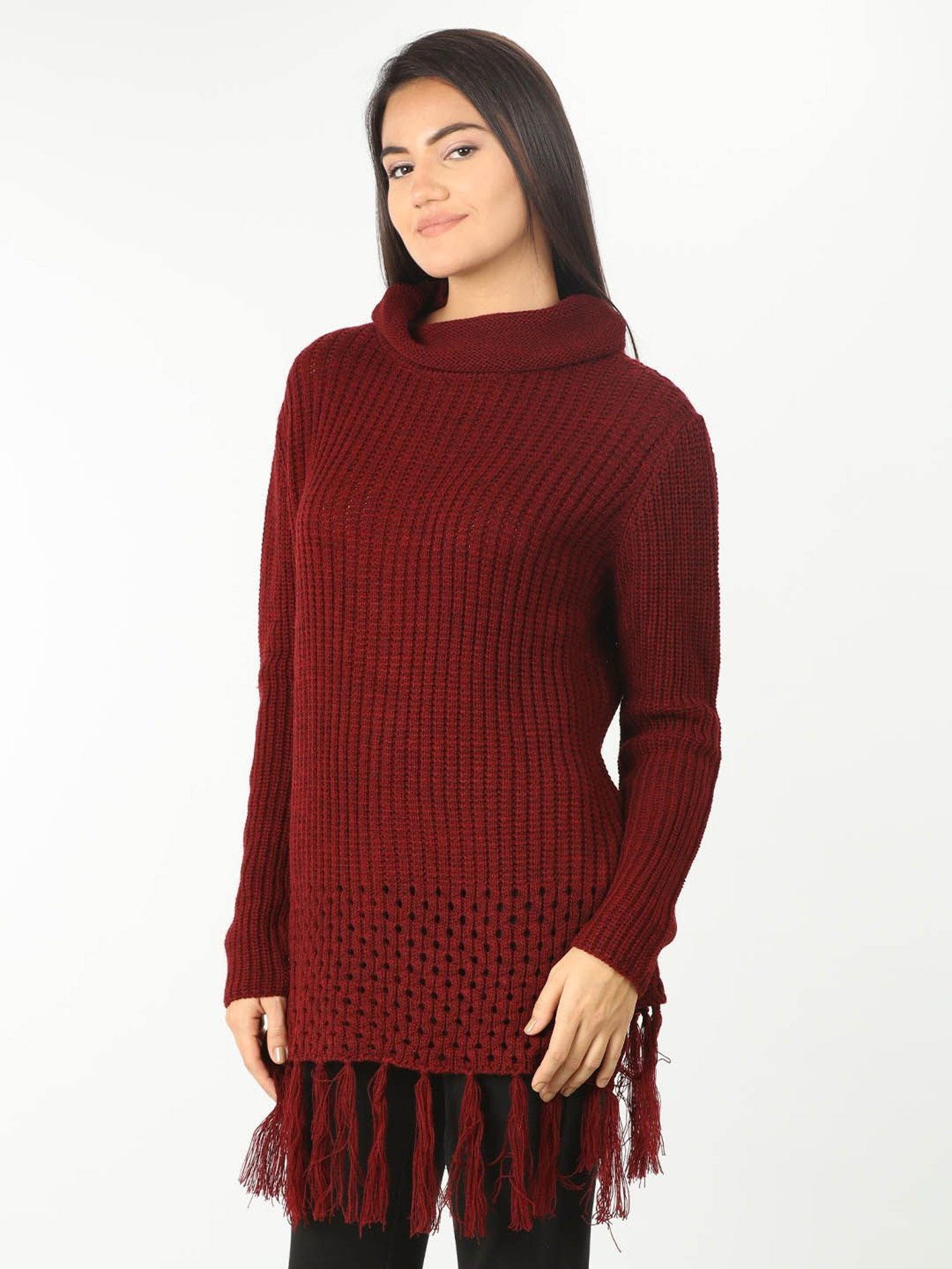 Mustard Maroon Regular Fit Sweater