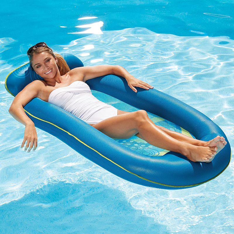 Aqua Leisure AZL11310WA Oversized Inflatable Pool Float Water Comfort Lounge Lounger Raft Floatie Couch with Headrest and Footrest, Bubble Waves