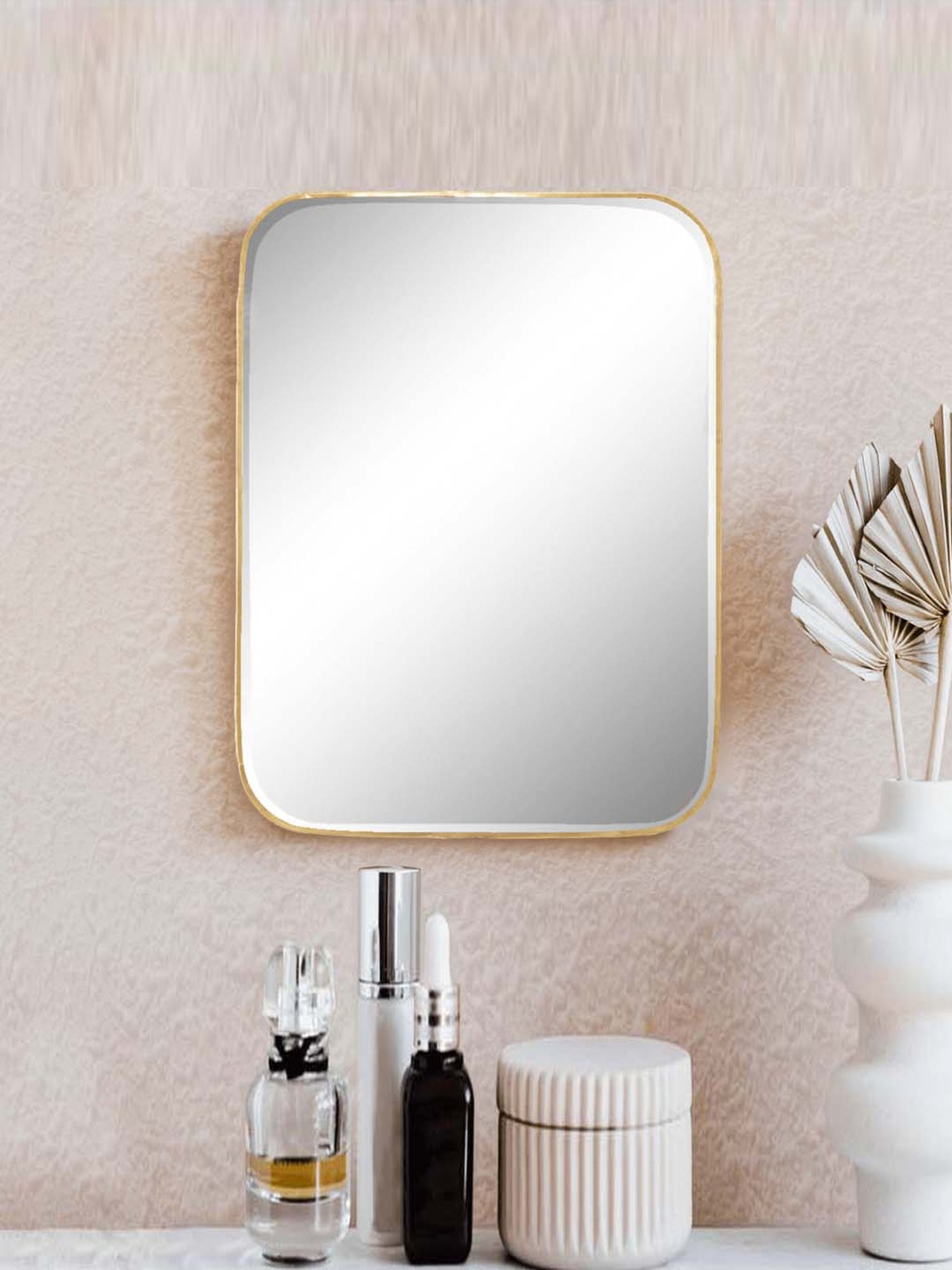 Home4U Golden & Transparent Glass 30 cm Wall Mirror - Set of 1