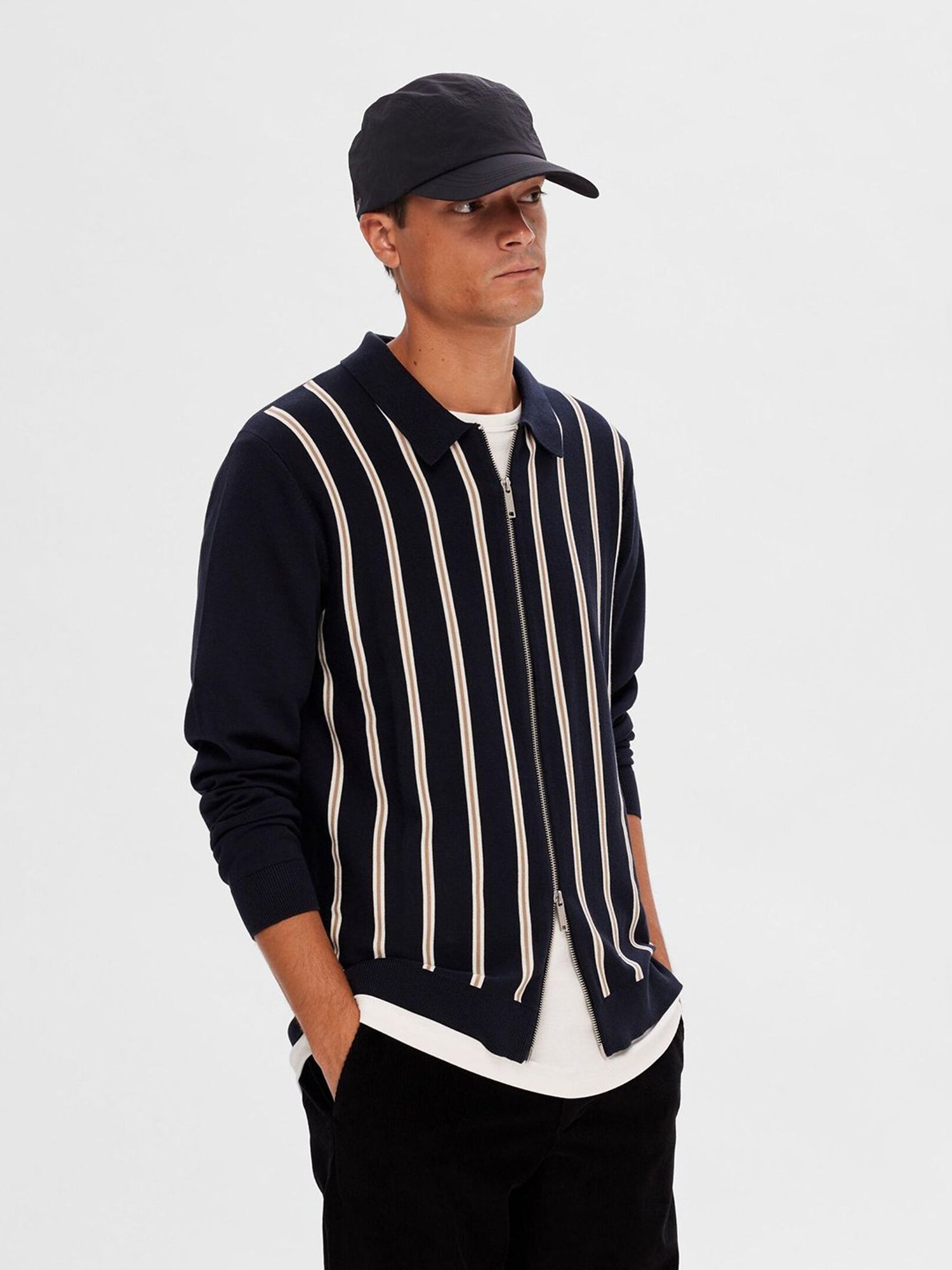 SELECTED HOMME Blue Regular Fit Striped Cardigan