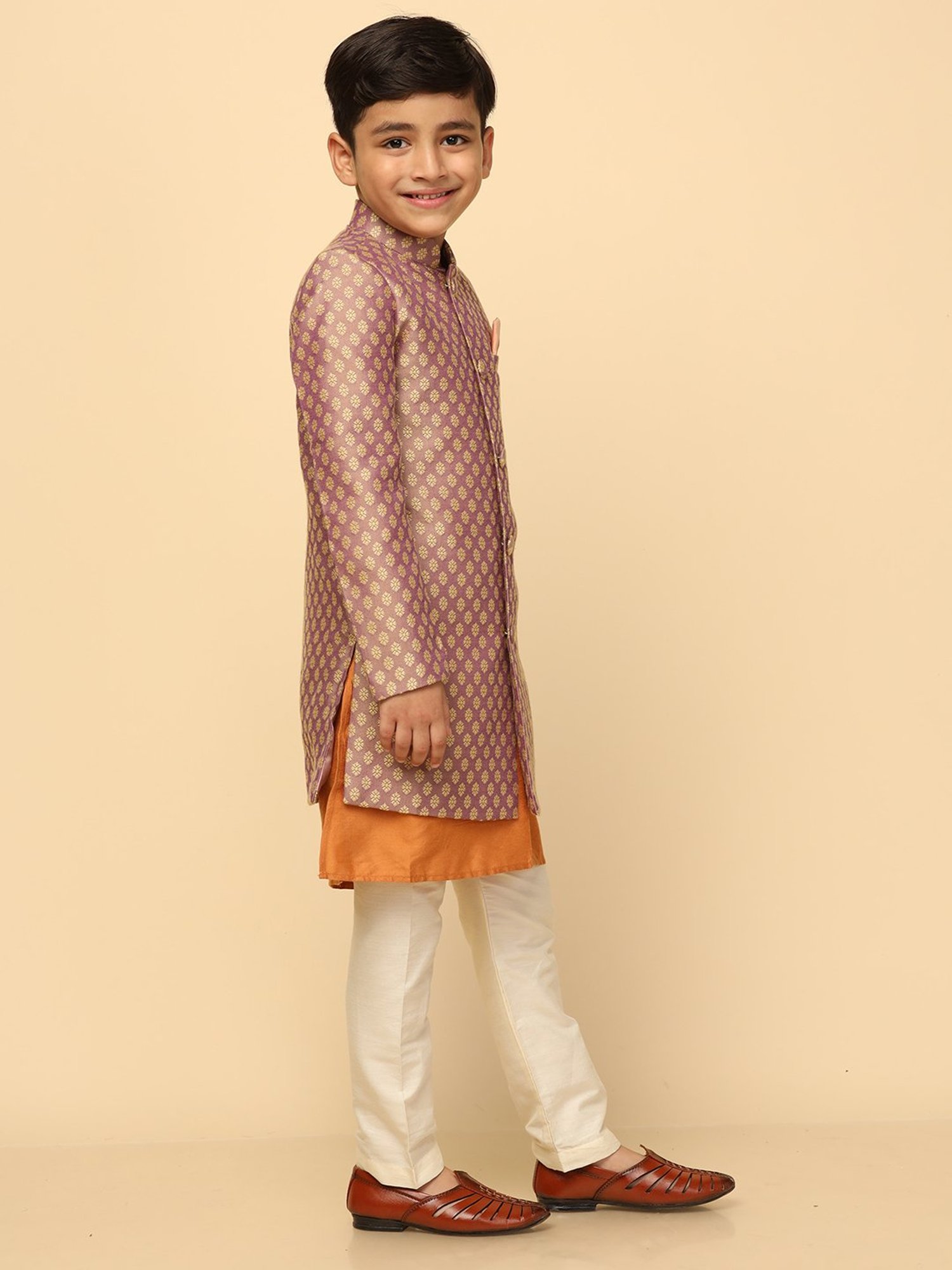 AJ Dezines Kids Black Embellished Full Sleeves Sherwani with Pants