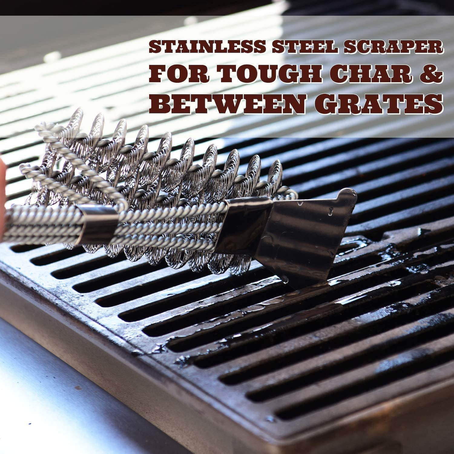 Grill Brush & Scraper Bristle Free - Safe Stainless Steel Cleaning for All BBQ Grates &ndash; Gas or Charcoal Grills, Including Weber - Best Non Wire Scrubber Cleaner in Grilling Accessories