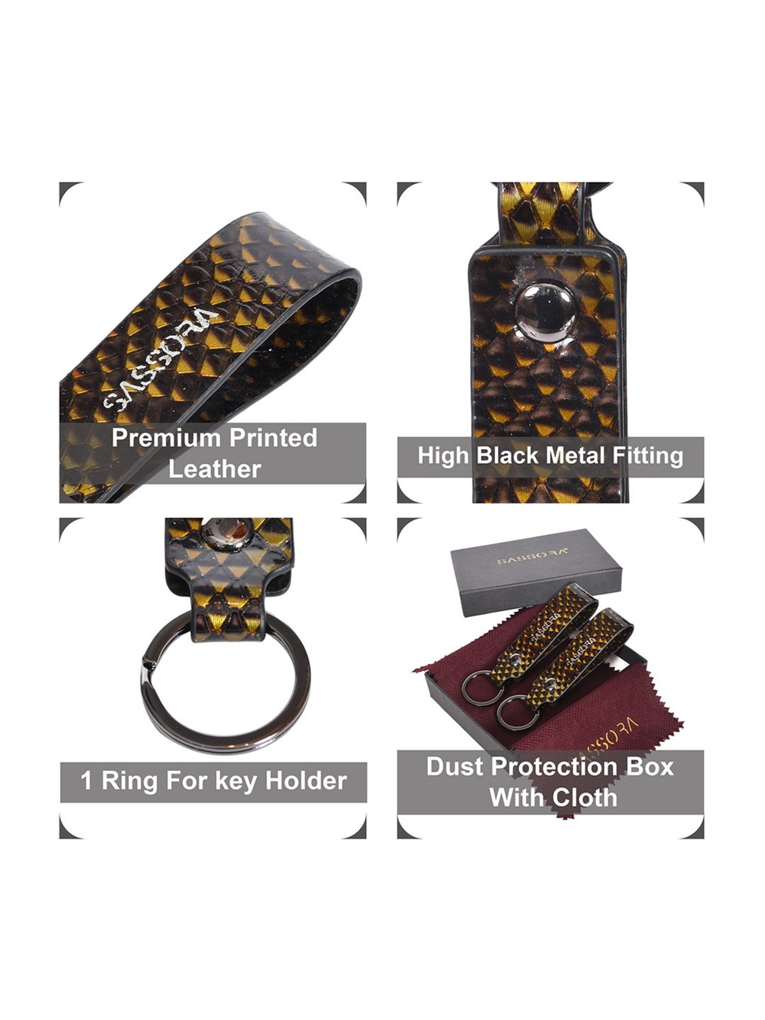 SASSORA Multicolor Leather Keychain Key Ring Holders Anniversary Gift, Birthday Gift - Pack of 2