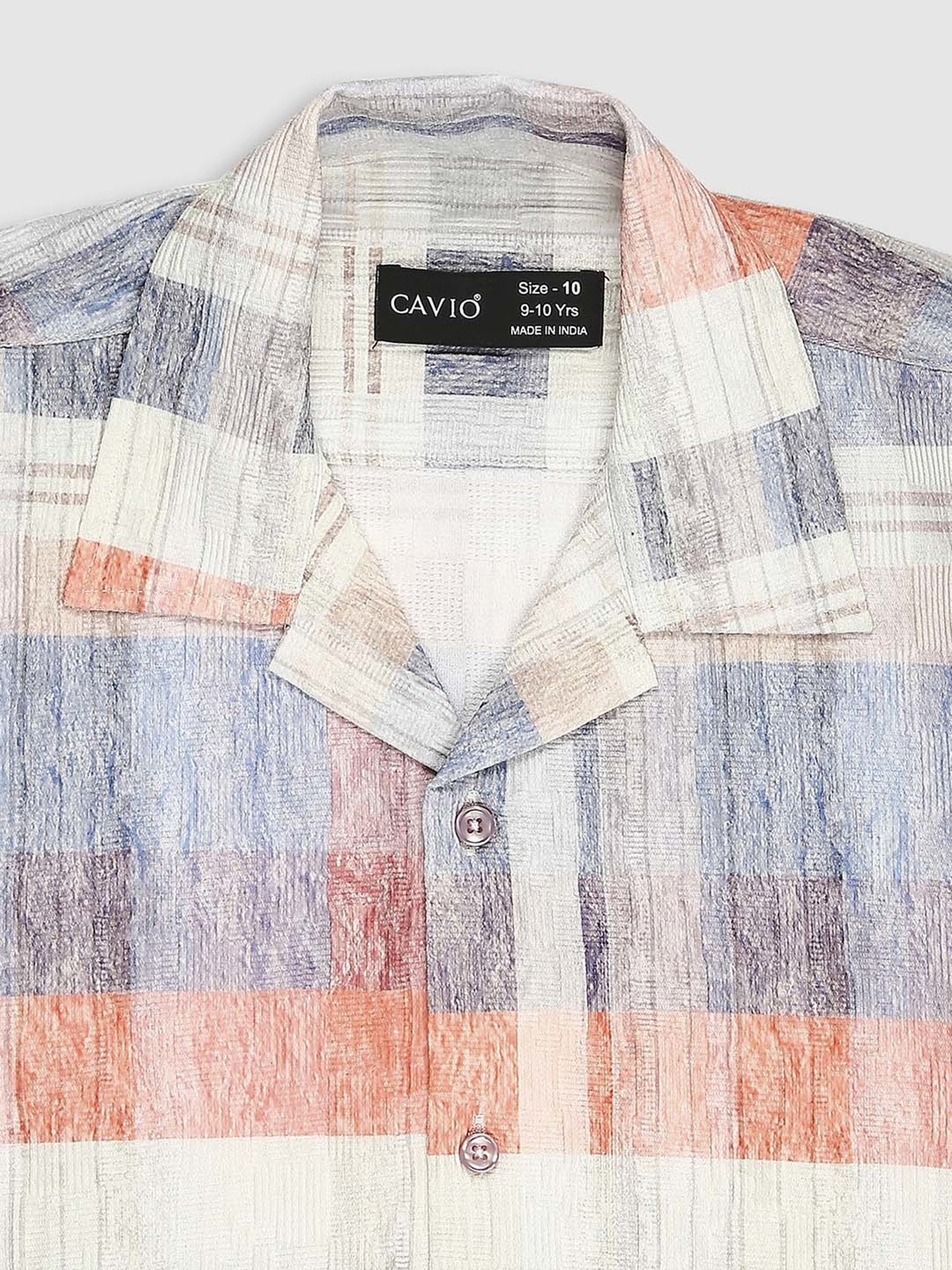 Cavio Kids Blue & Peach Cotton Chequered Shirt Set
