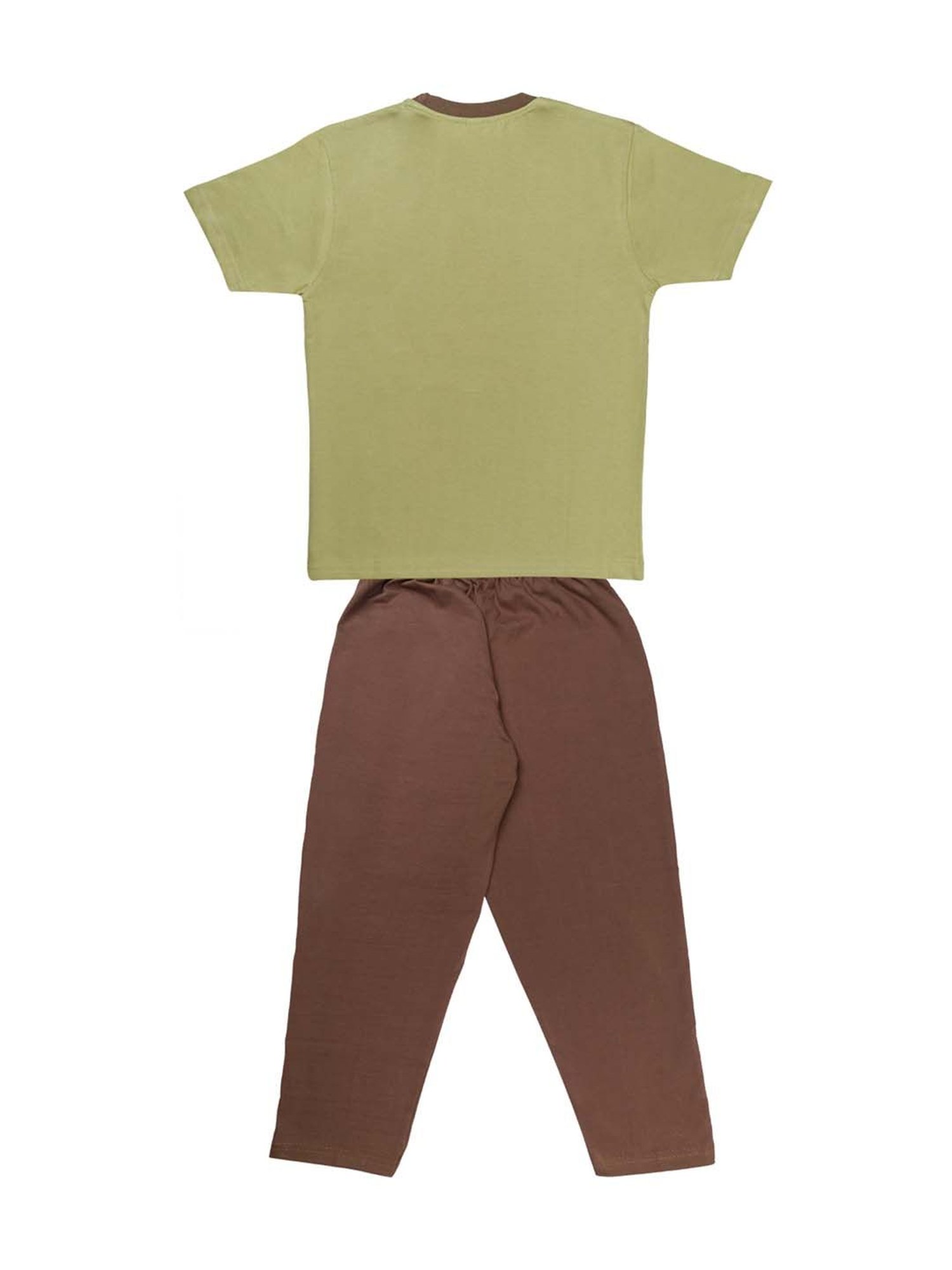Todd N Teen Kids Olive Green & Blue Cotton Printed T-Shirt & Pants - Pack of 2