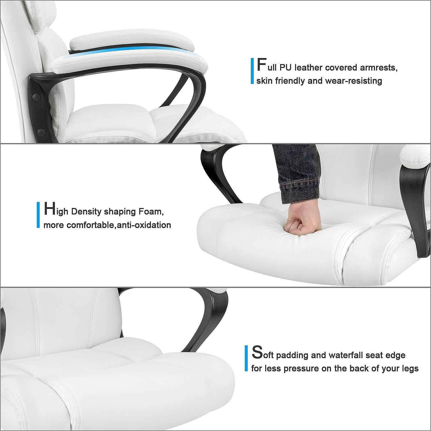 Furmax Mid Back Executive Office Chair Leather-Padded Desk Chair with Armrests, Ergonomic Swivel Task Chair with Lumbar Support (Black)