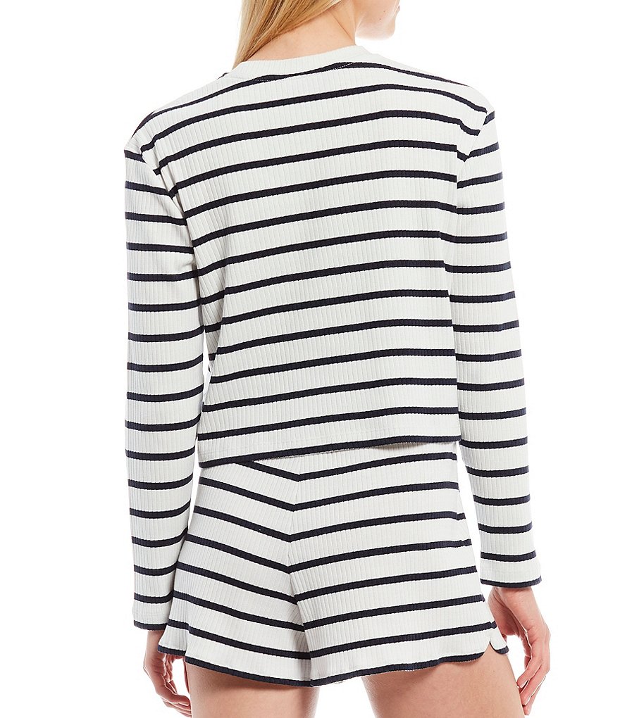 French Connection Tommy Stripe Rib Knit Coordinating Crew Neck Long Sleeve Cropped Tee